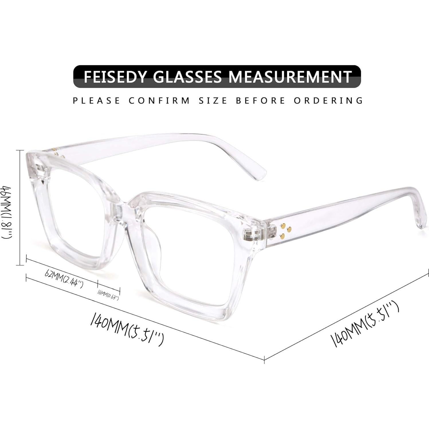 Gafas Cuadradas FEISEDY para Mujeres - Lentes Claros 50mm