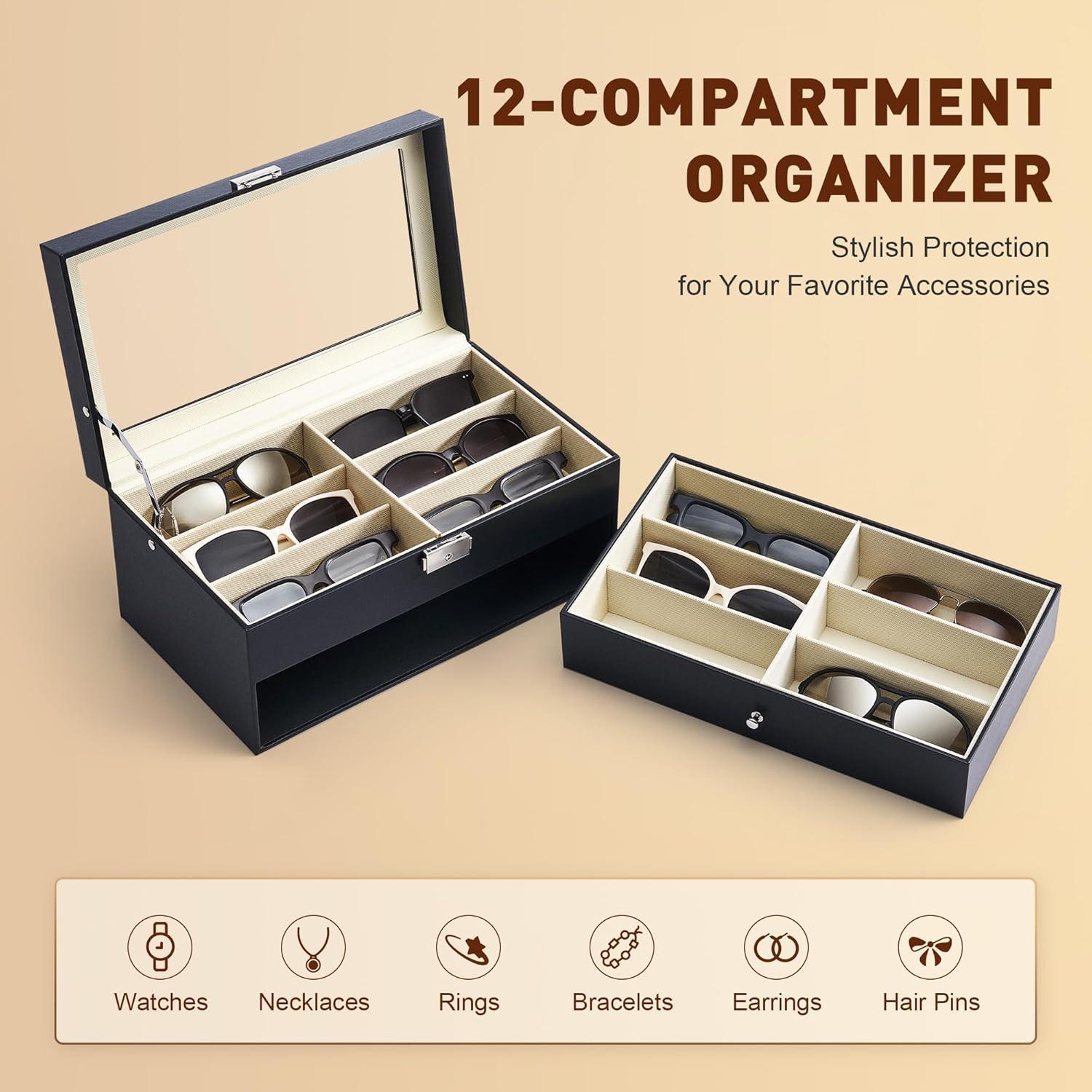 Organizador de Gafas CO-Z Negro 12 Compartimentos Cerrable