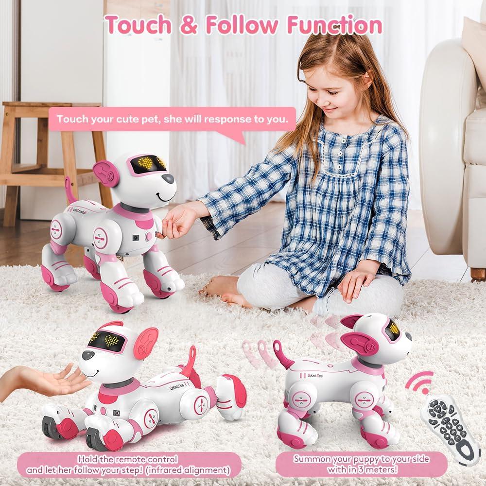 VATOS Perro Robot Interactivo Rosa 17 Funciones RC 14cm