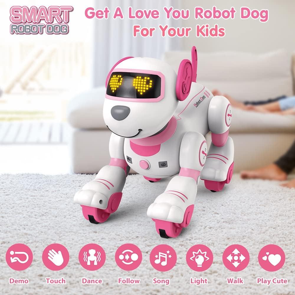 VATOS Perro Robot Interactivo Rosa 17 Funciones RC 14cm