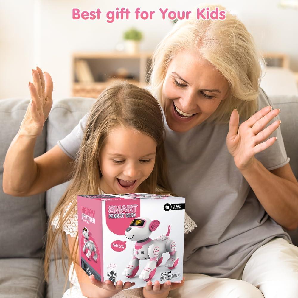 VATOS Perro Robot Interactivo Rosa 17 Funciones RC 14cm