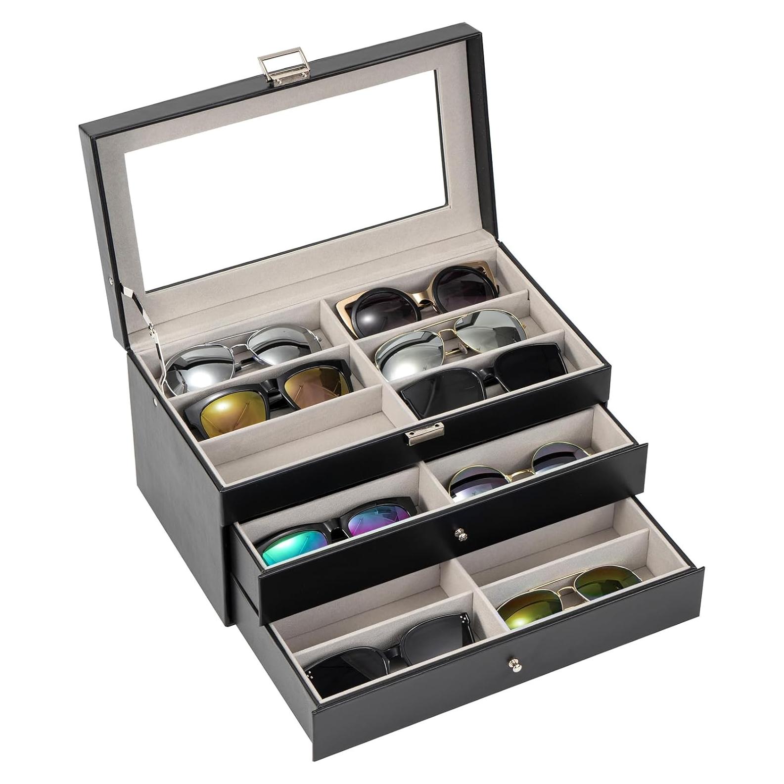 Organizador de Gafas ProCase 18 Ranuras Cuero Negro