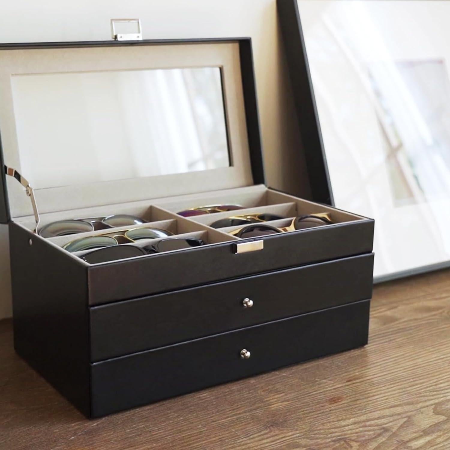 Organizador de Gafas ProCase 18 Ranuras Cuero Negro