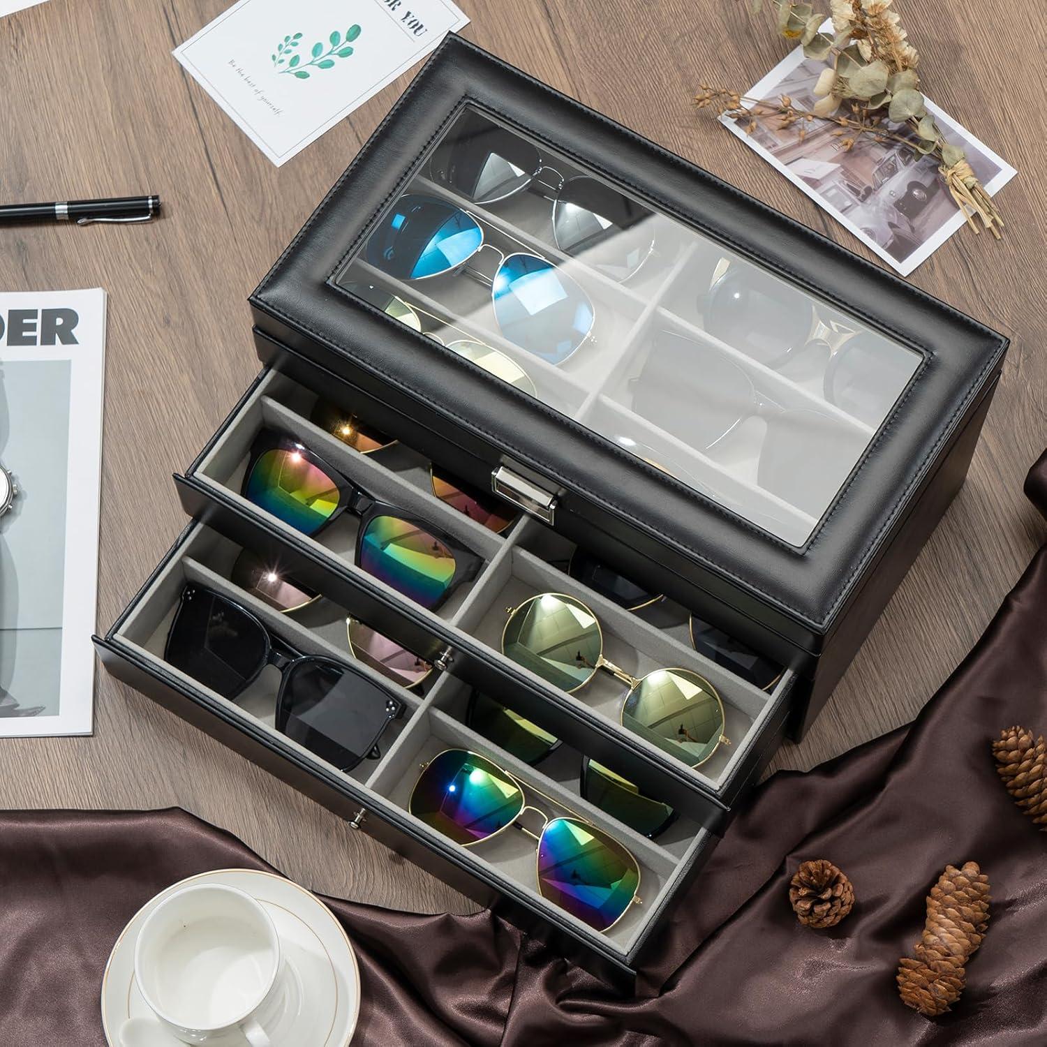 Organizador de Gafas ProCase 18 Ranuras Cuero Negro