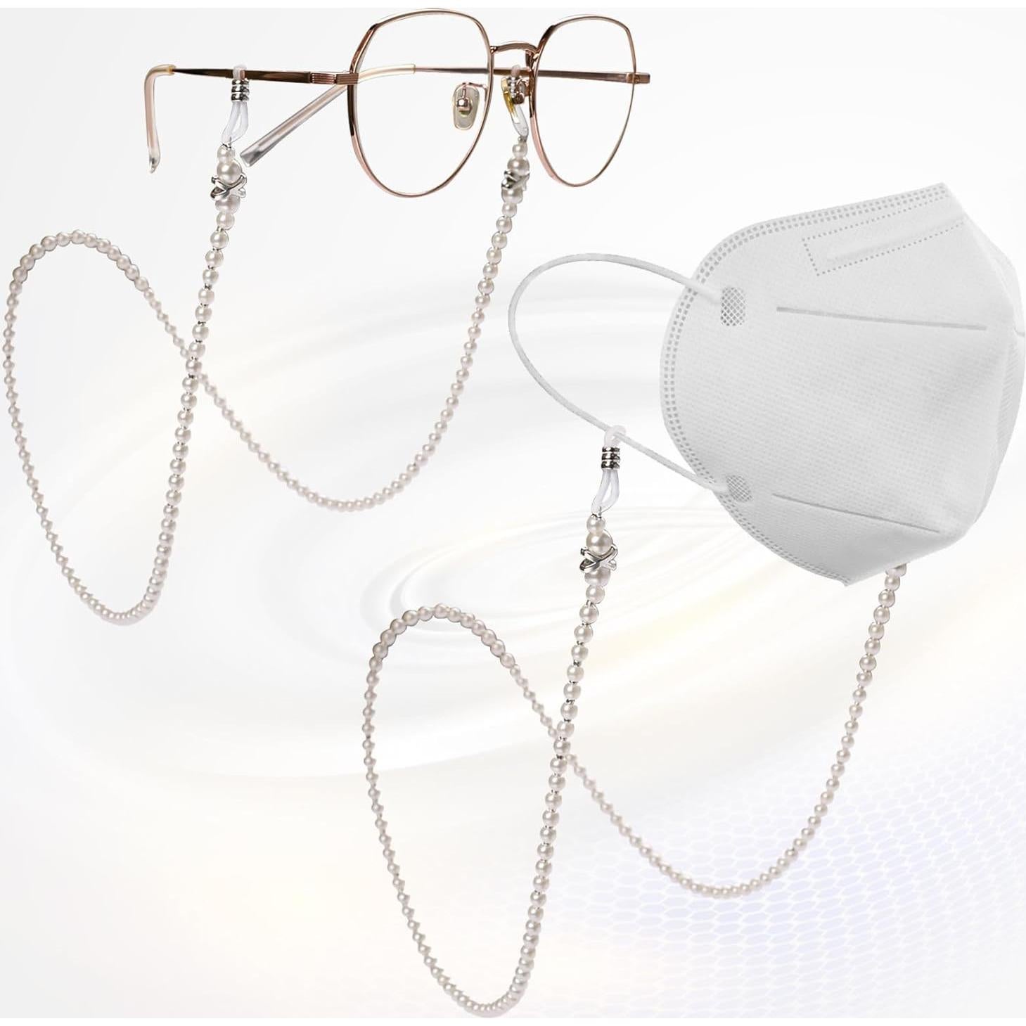 Cadena de Gafas de Perlas ABS Blanca 75 cm Soporte Gafas