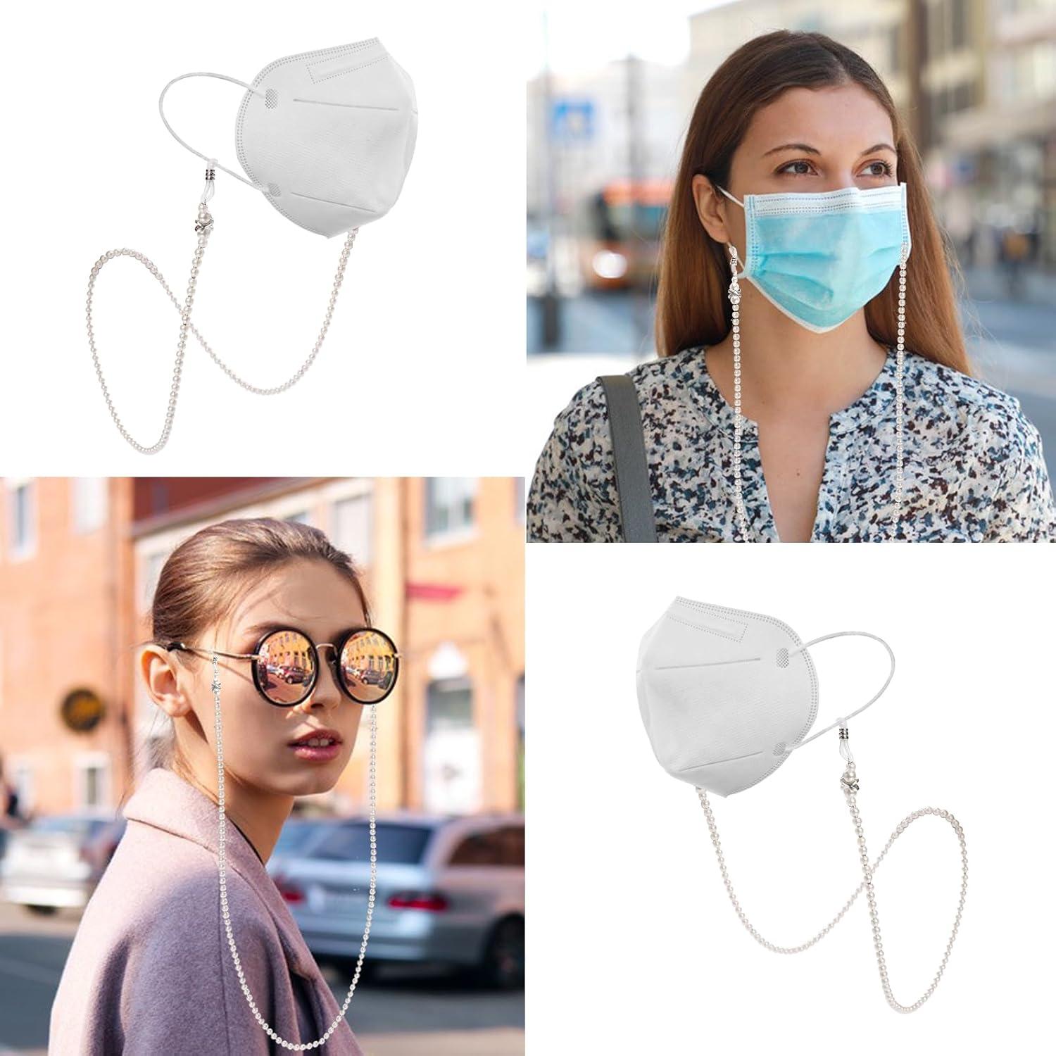 Cadena de Gafas de Perlas ABS Blanca 75 cm Soporte Gafas