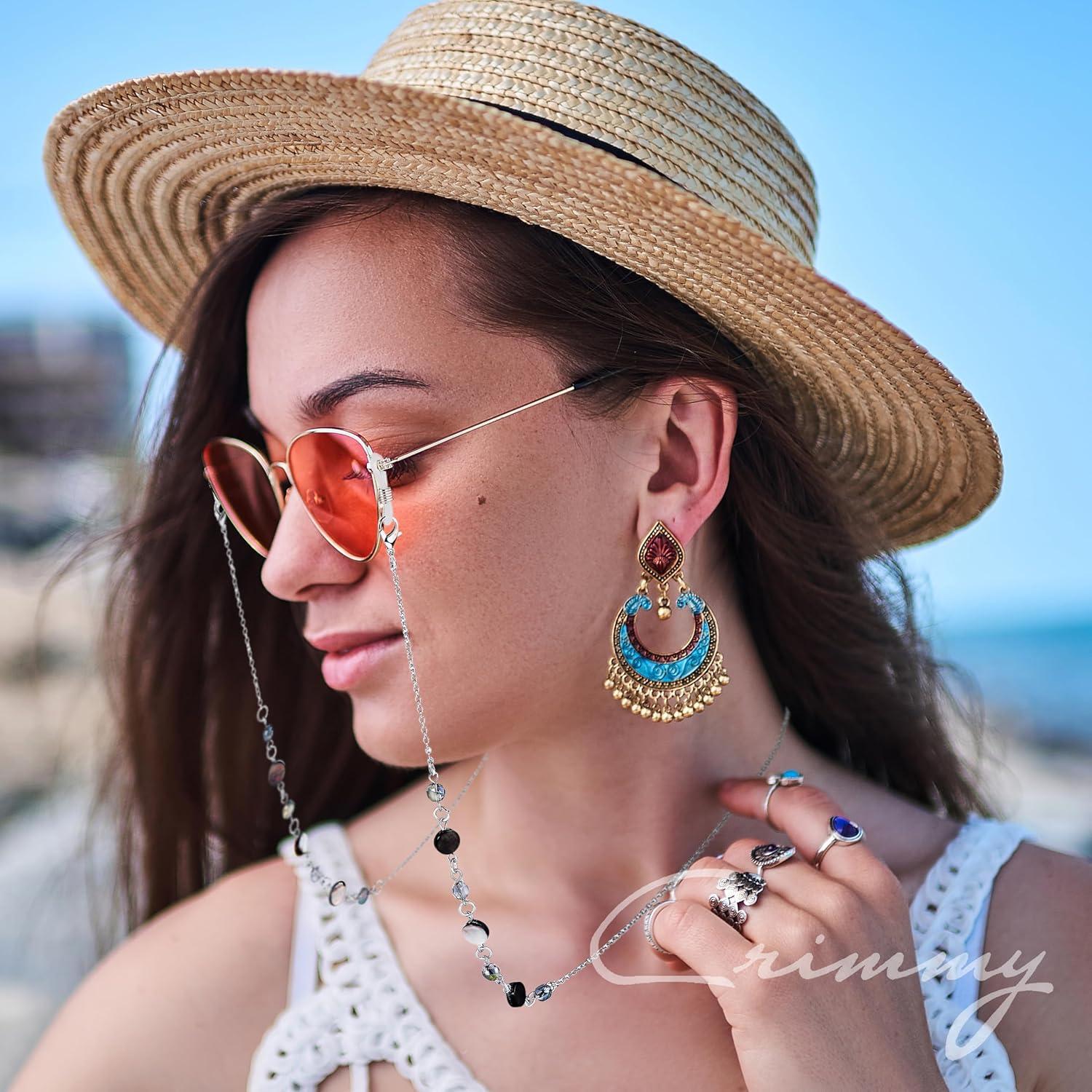 Cadena de Gafas Crimmy Soporte Cuello Mujeres Azul Plata