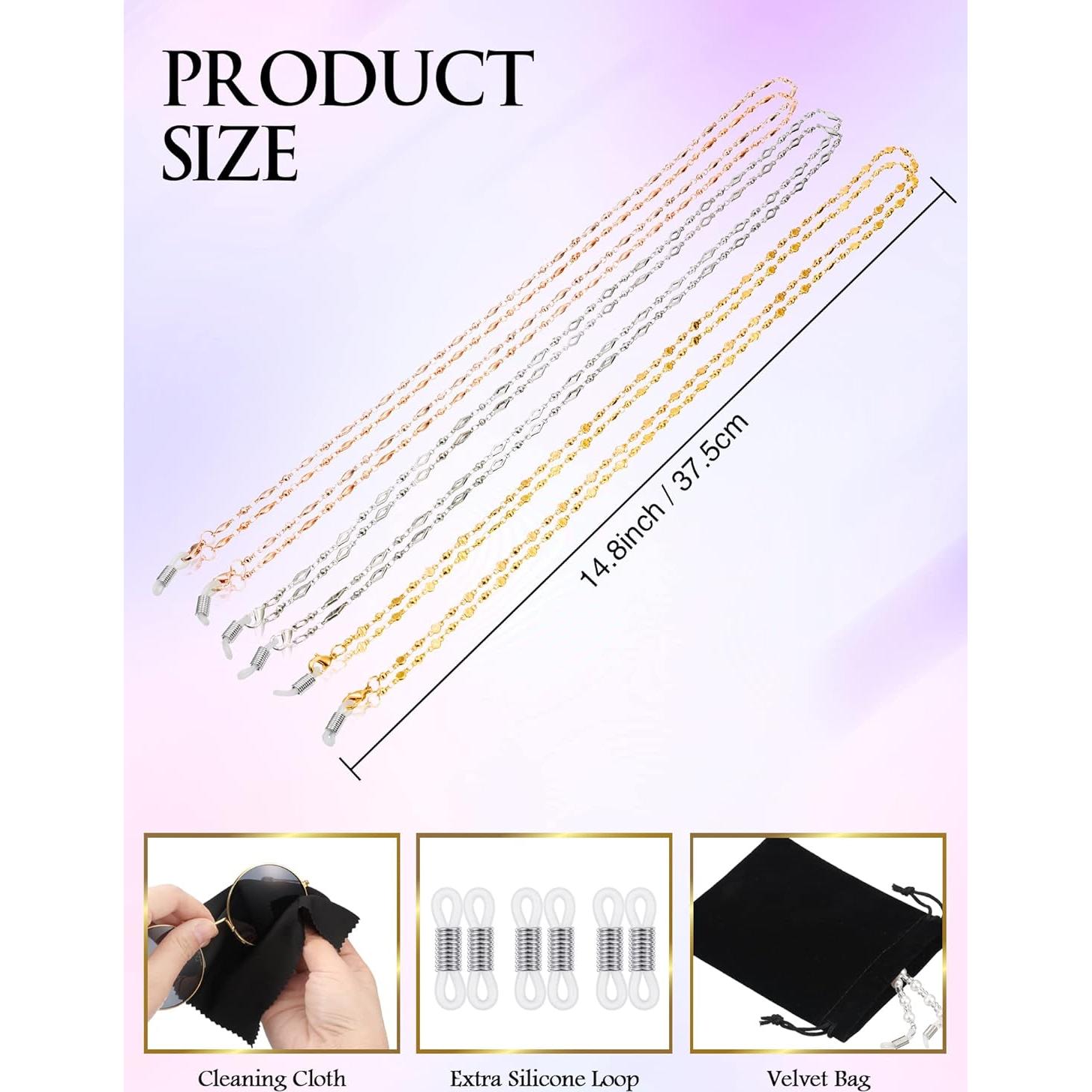 Cadena de Gafas Tatuo 3 Pcs Acero Inoxidable 75 cm Mujeres