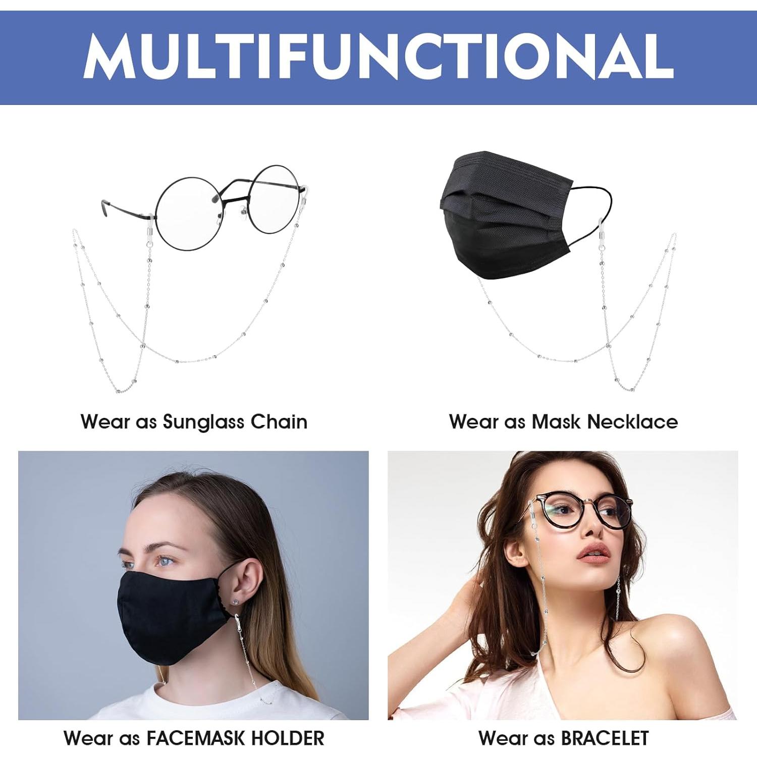 Cadena para Gafas de Mujer Plata 70 cm Elegante y Ajustable