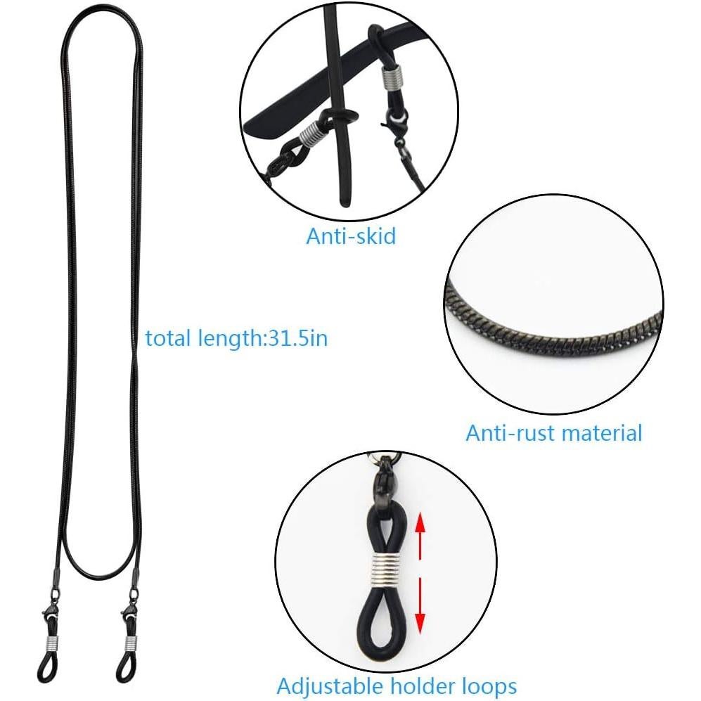 Cadena para Gafas Jmkcoz 80cm Acero Inoxidable Negro