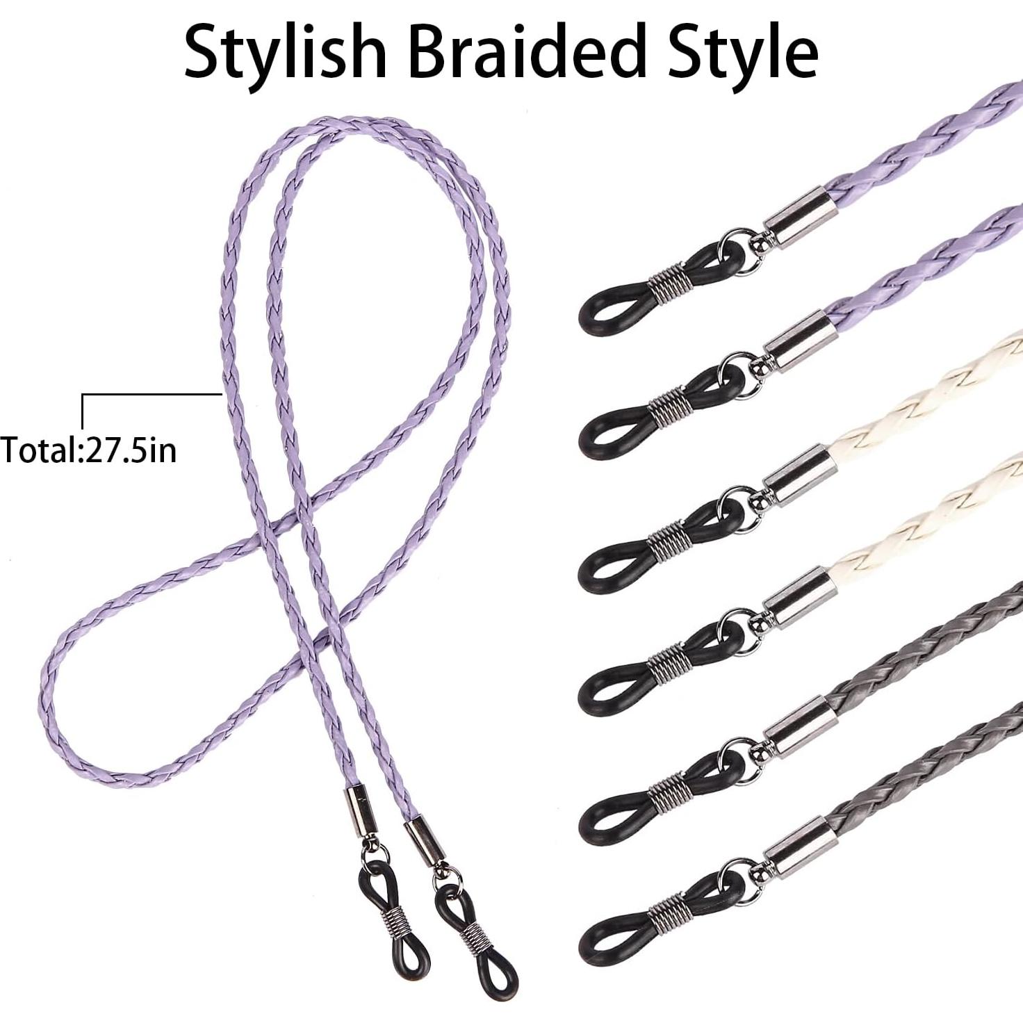 Cadenas para Gafas QINGZHE 6 Piezas Ajustables de Cuero