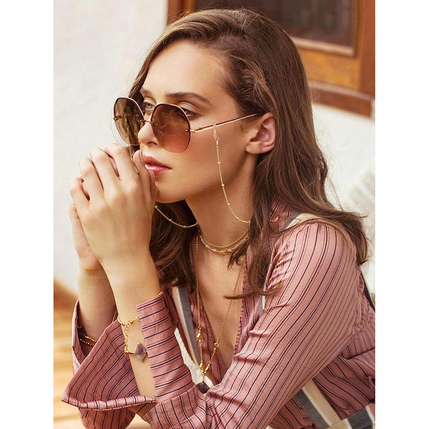 Cadena de Gafas PEARLADA de Oro 18K con Lazos Ajustables