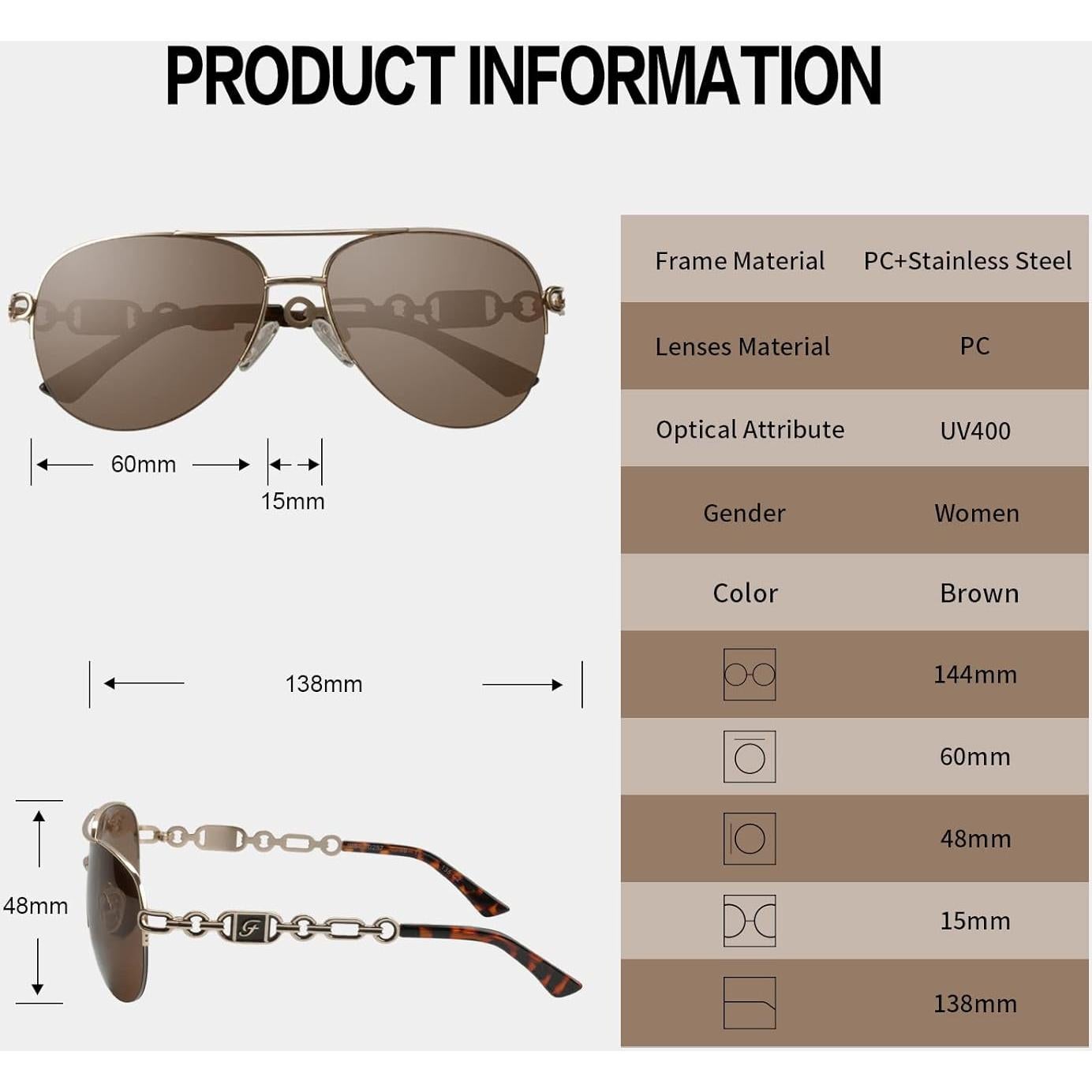 Gafas de sol Aviador FONHCOO Metal UV400 Espejadas
