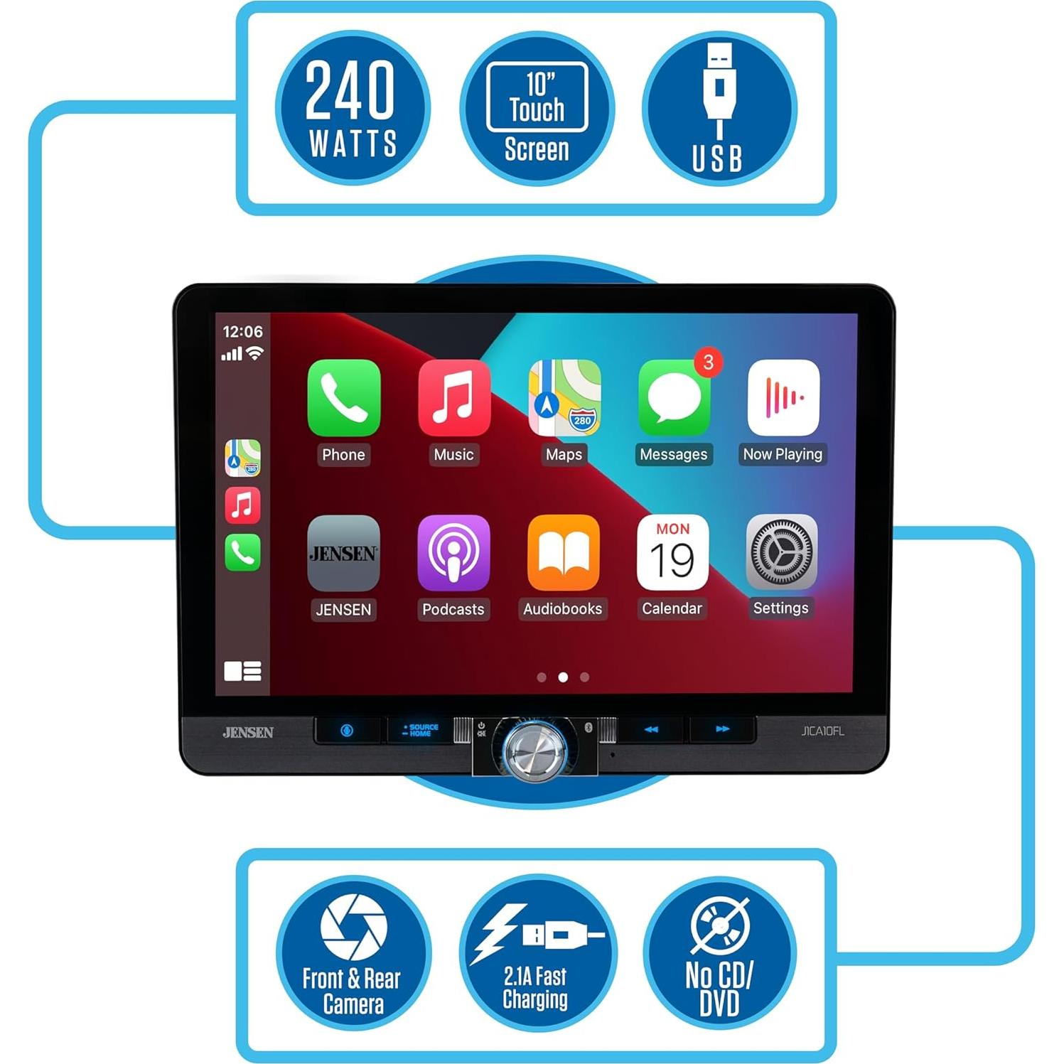 Estéreo de Coche Jensen J1CA10FL 10.1" Pantalla Táctil