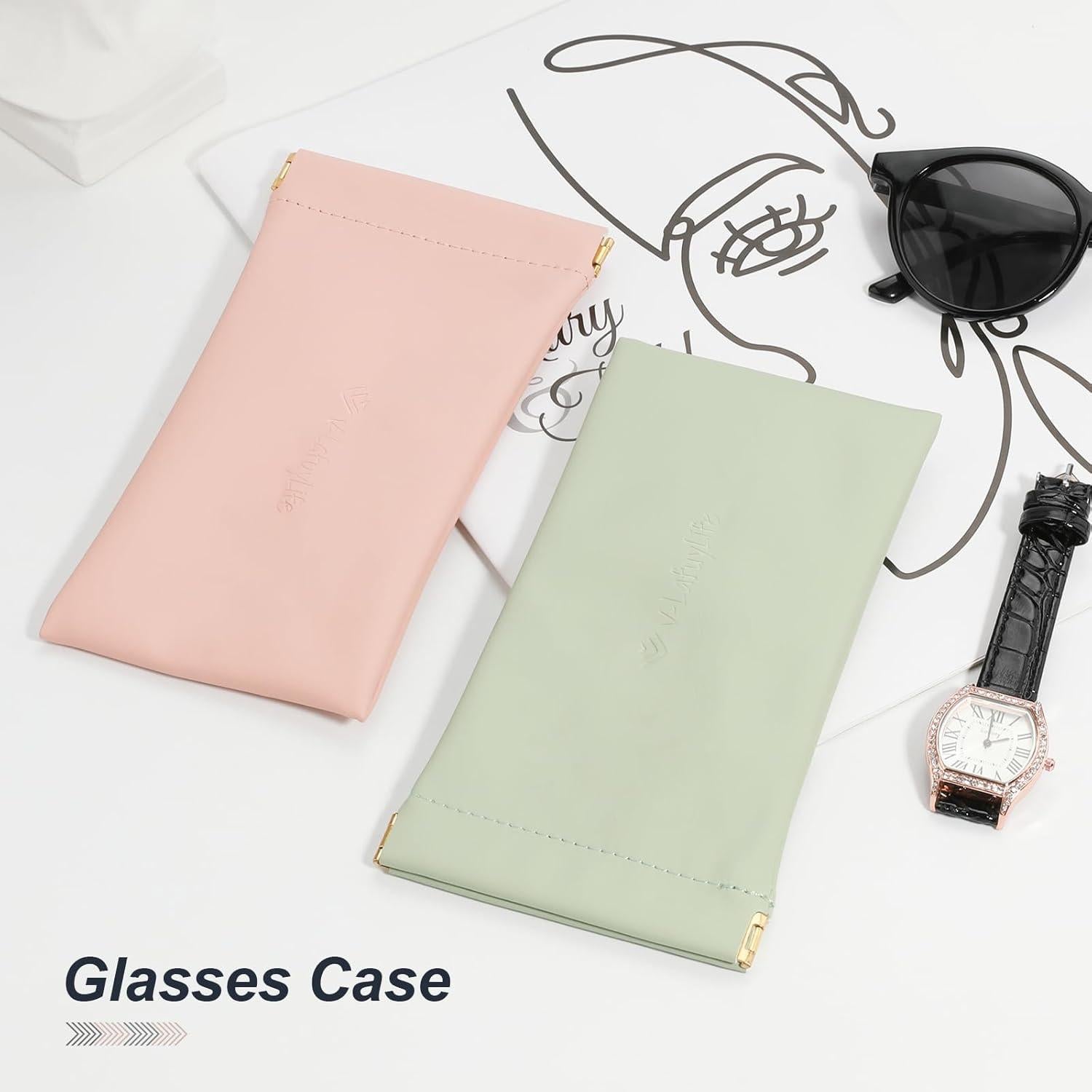 Estuche para Gafas Suave 2 Pack - Cuero PU Rosa Verde