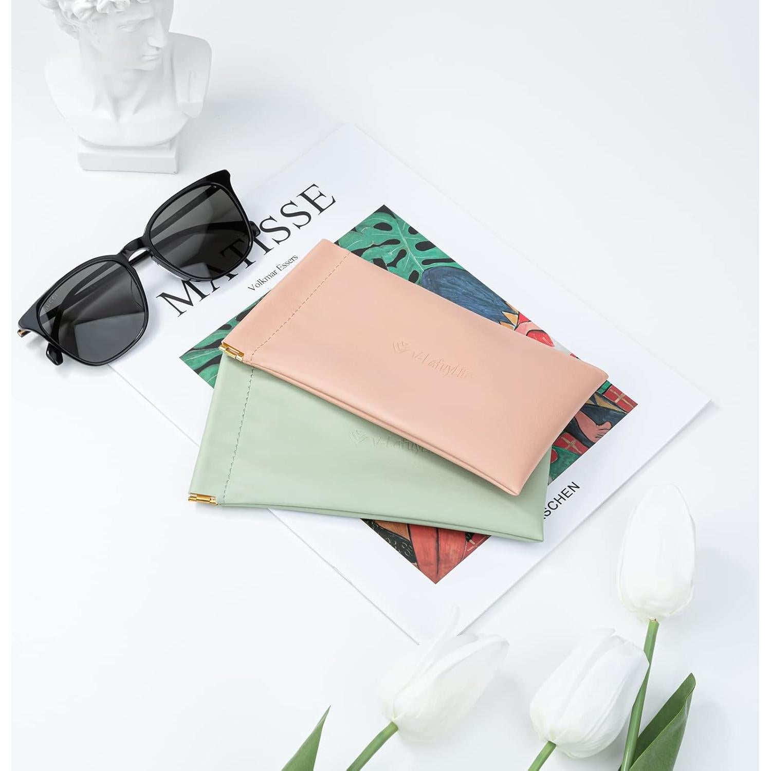 Estuche para Gafas Suave 2 Pack - Cuero PU Rosa Verde