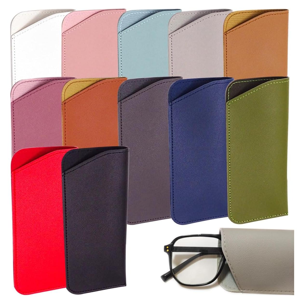 12 Fundas de Gafas de Cuero Multicolor Suaves 18.87x10.21cm
