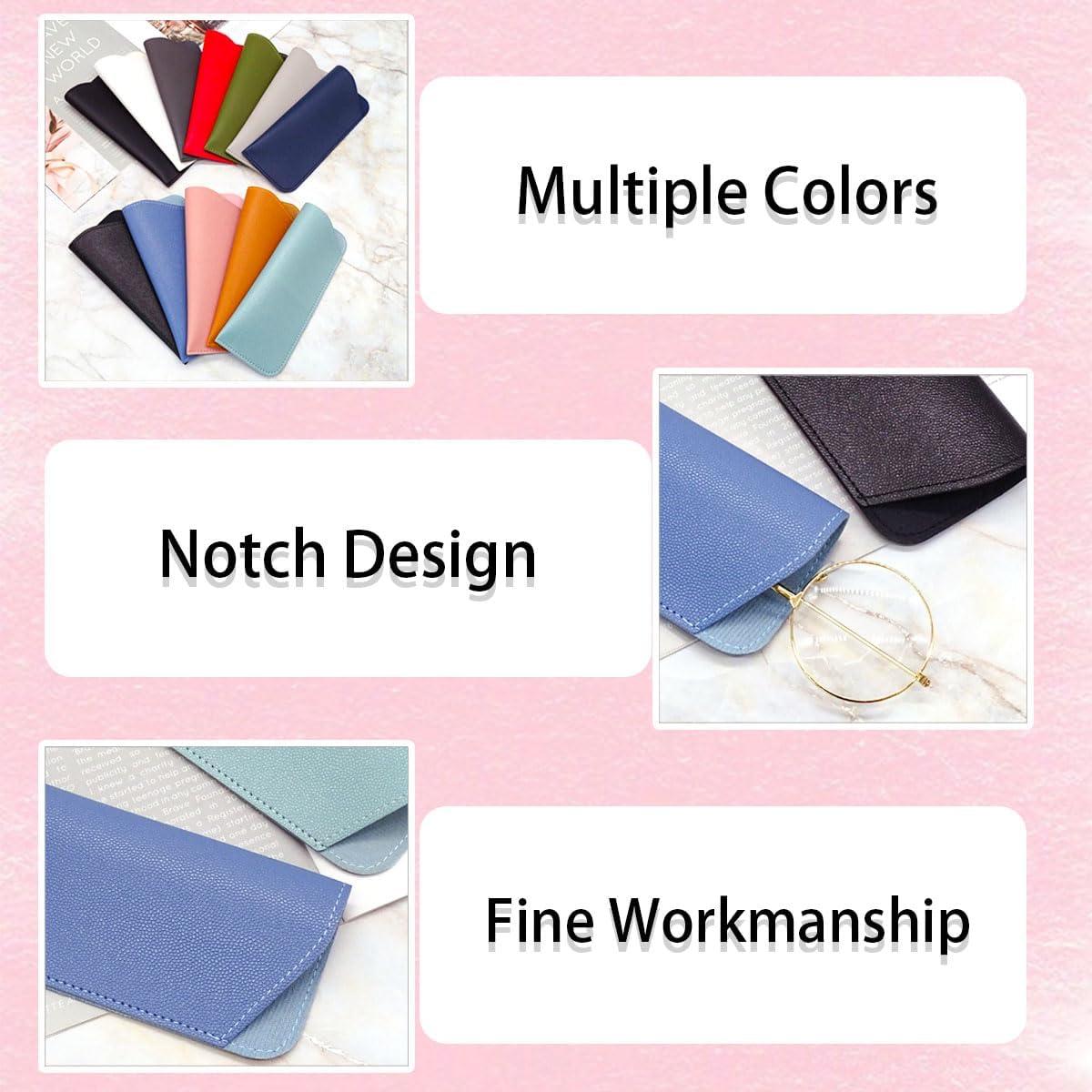 12 Fundas de Gafas de Cuero Multicolor Suaves 18.87x10.21cm