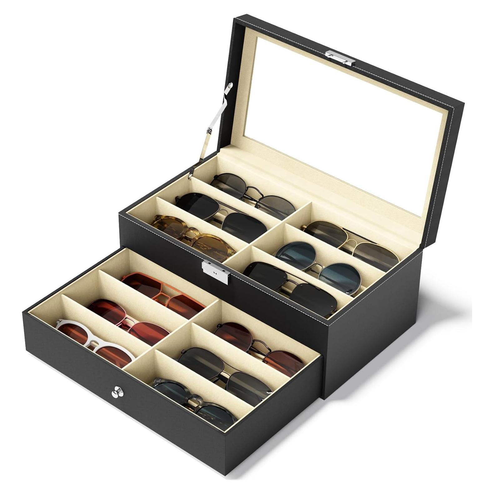 Organizador de Gafas Estuche Duro 12 Ranuras Negro