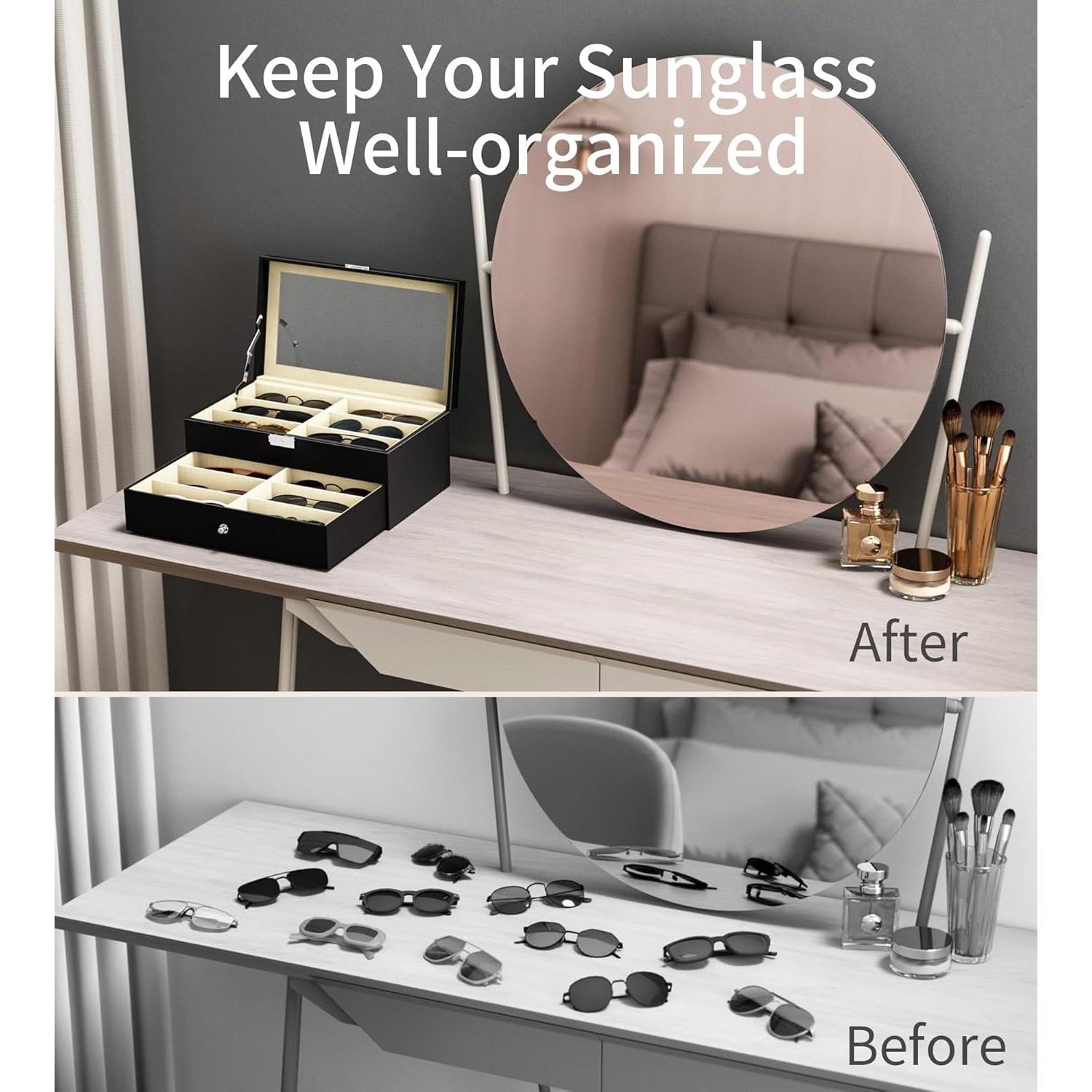 Organizador de Gafas Estuche Duro 12 Ranuras Negro