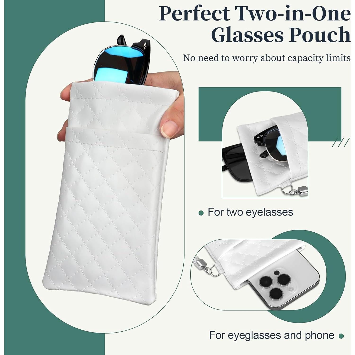 Estuche Doble para Gafas RayLove Cuero PU Blanco 18x9cm