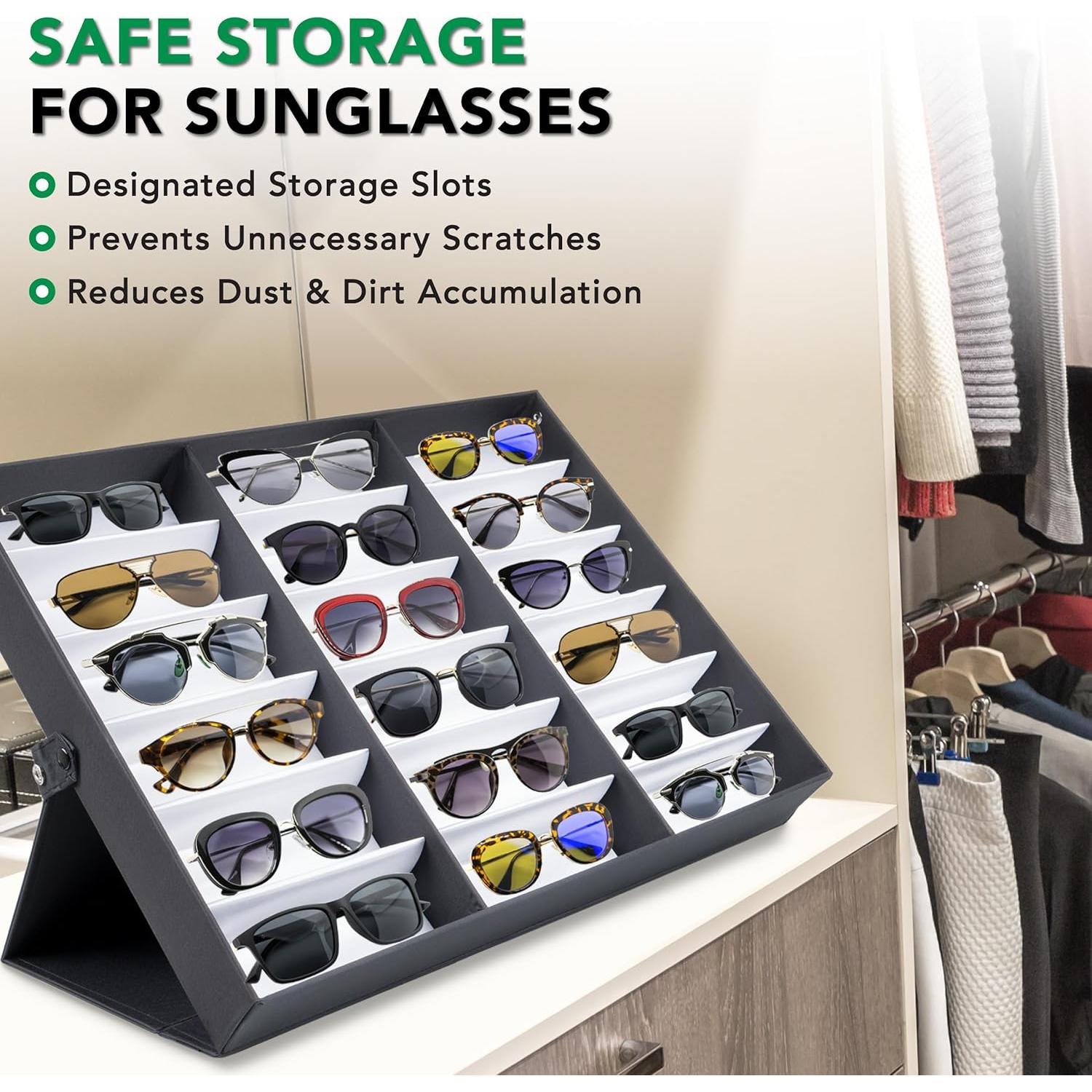 ProSource Caja para Gafas de Sol 18 Compartimentos Negra