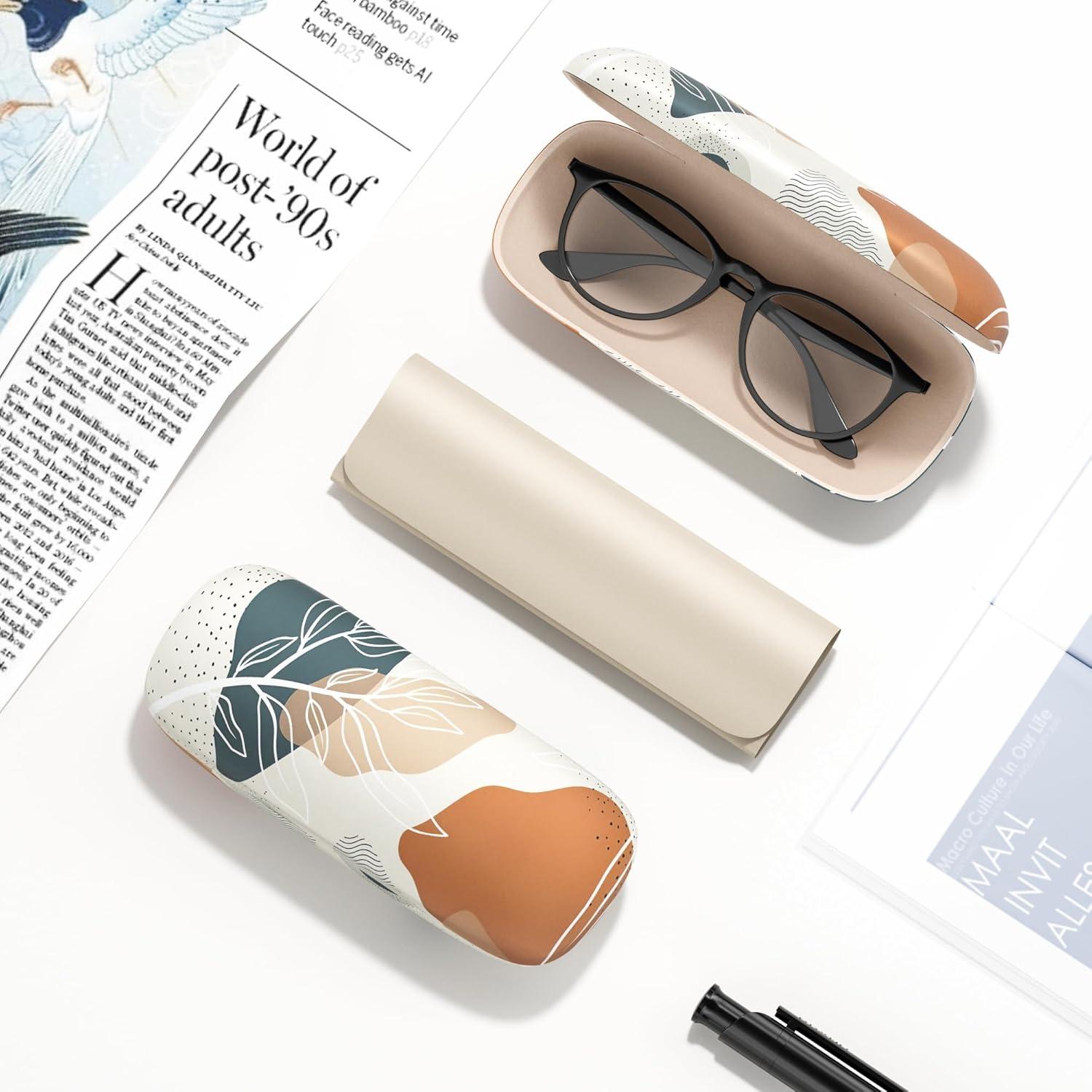Estuche Duro para Gafas Hoja Boho con Paño de Limpieza
