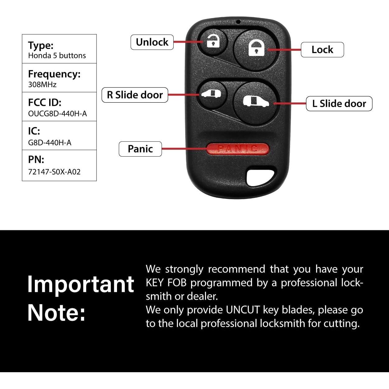 Control Remoto Llave Honda Odyssey 2001-2004 5 Botones