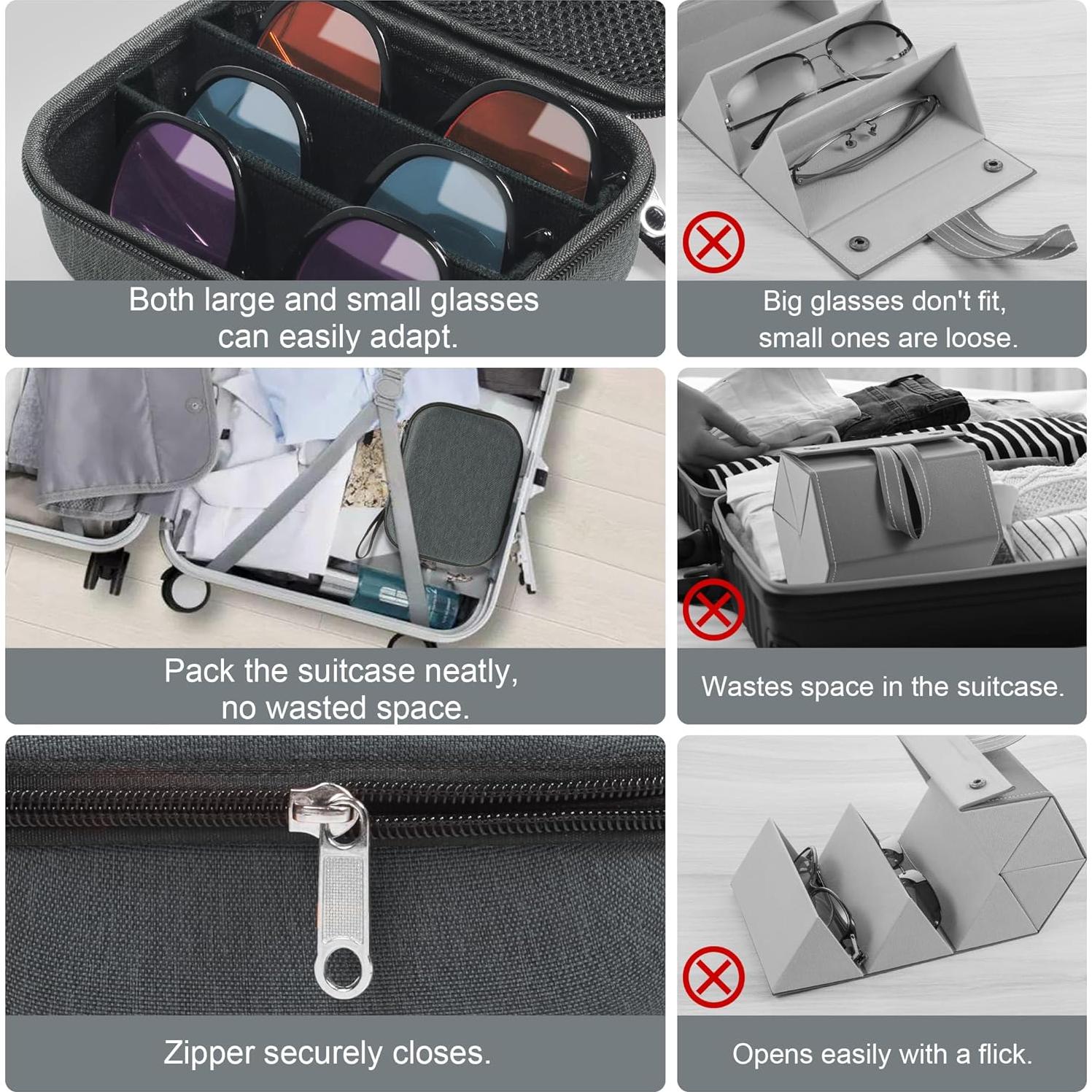 Estuche Organizador de Gafas Bukere 3 Compartimentos Gris