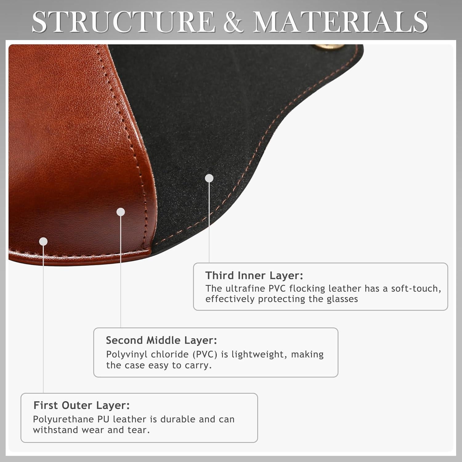 Estuche de Gafas SUNGAIT de Cuero Marrón - Delgado y Duradero