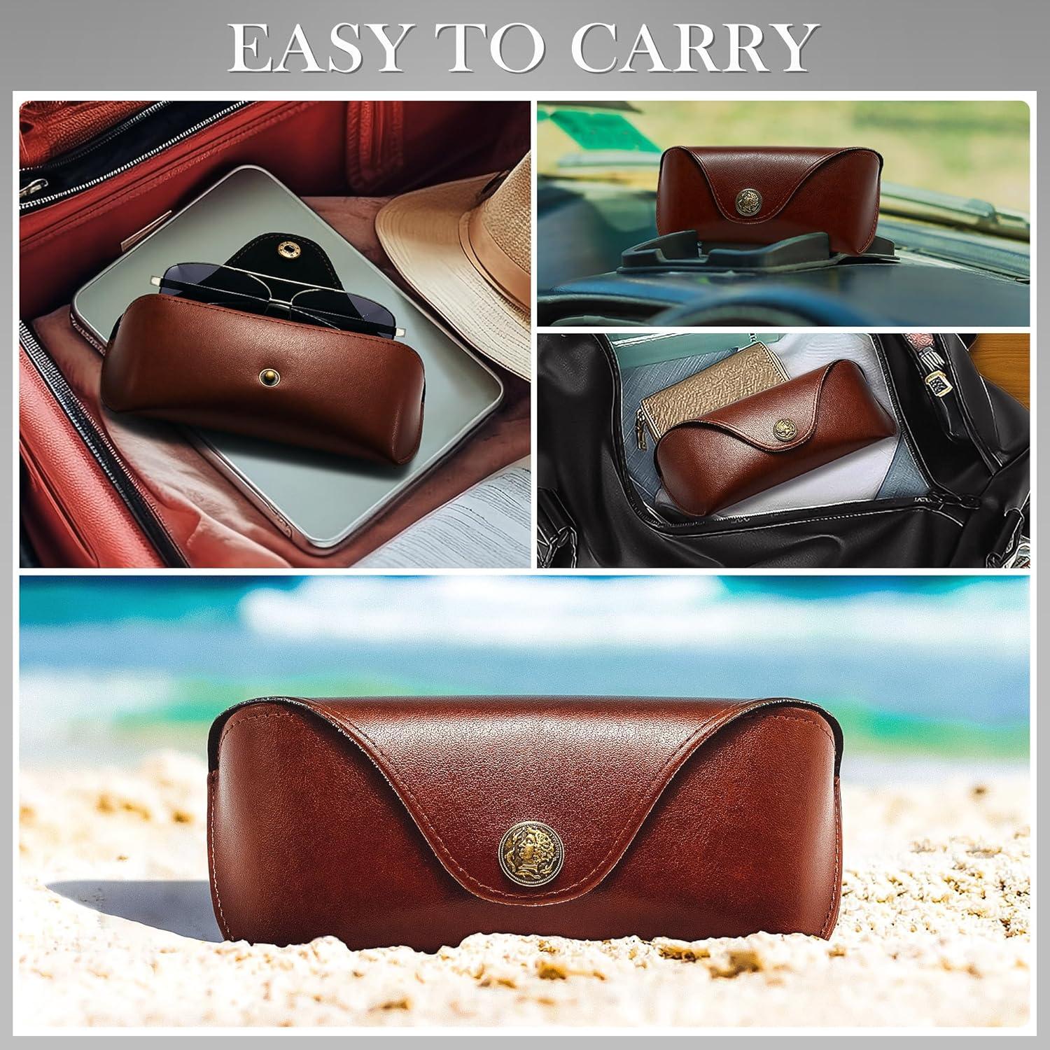 Estuche de Gafas SUNGAIT de Cuero Marrón - Delgado y Duradero