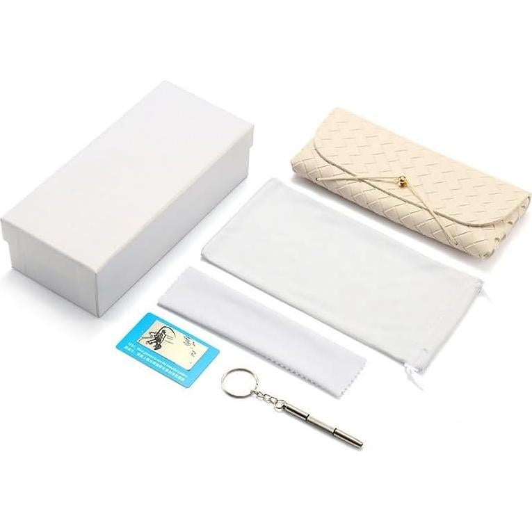 Estuche de Gafas de Cuero Elegante Blanco y Negro