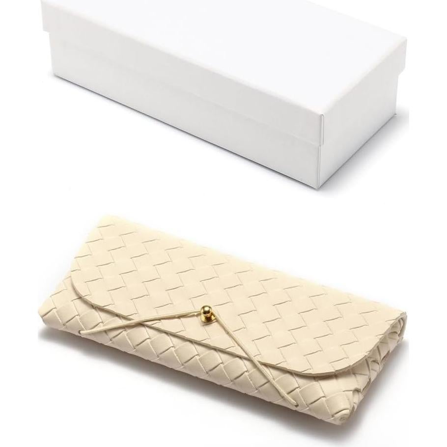 Estuche de Gafas de Cuero Elegante Blanco y Negro