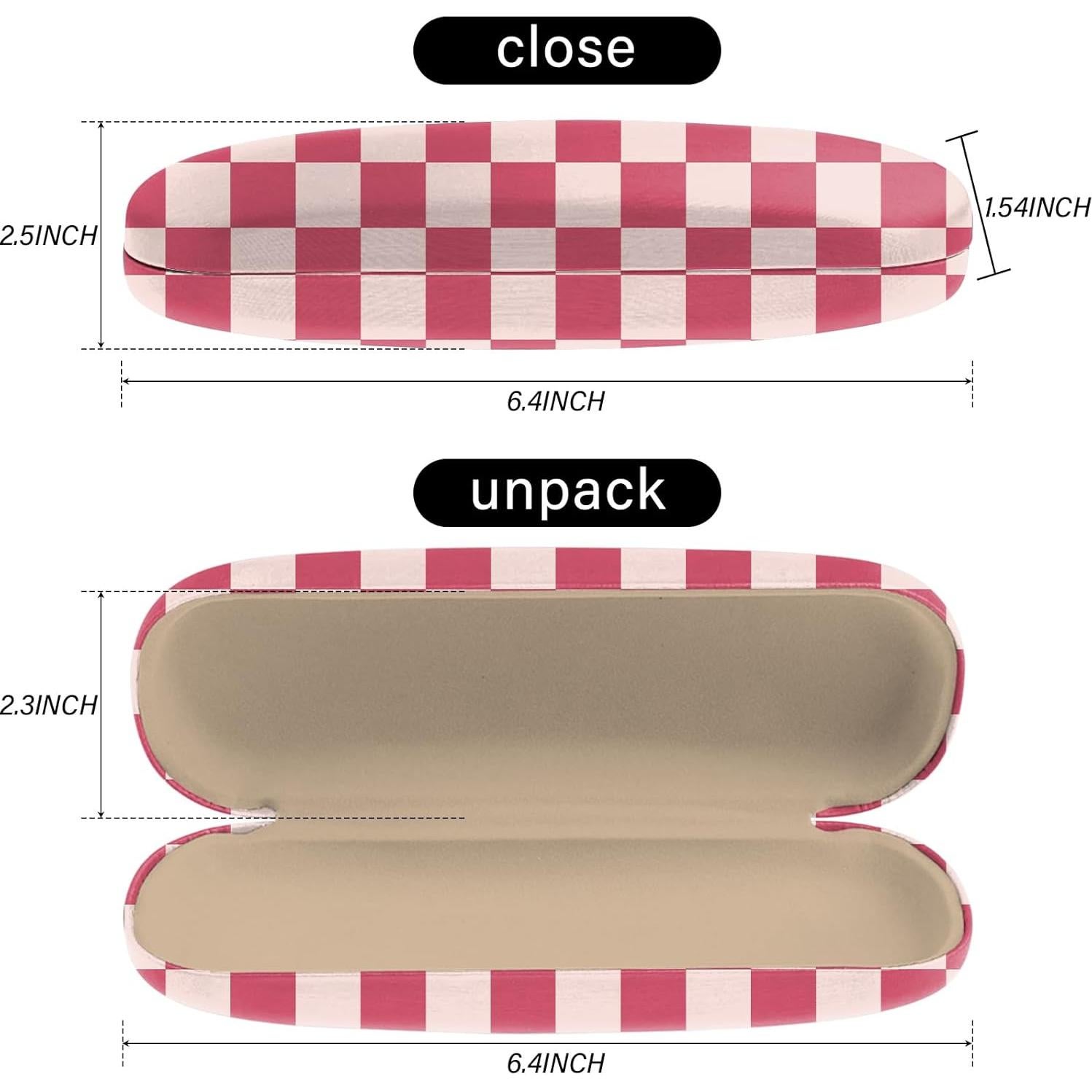 Estuche para Gafas Duro PU Rosa Cuadrícula con Paño