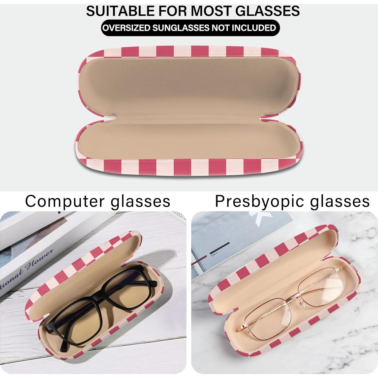 Estuche para Gafas Duro PU Rosa Cuadrícula con Paño