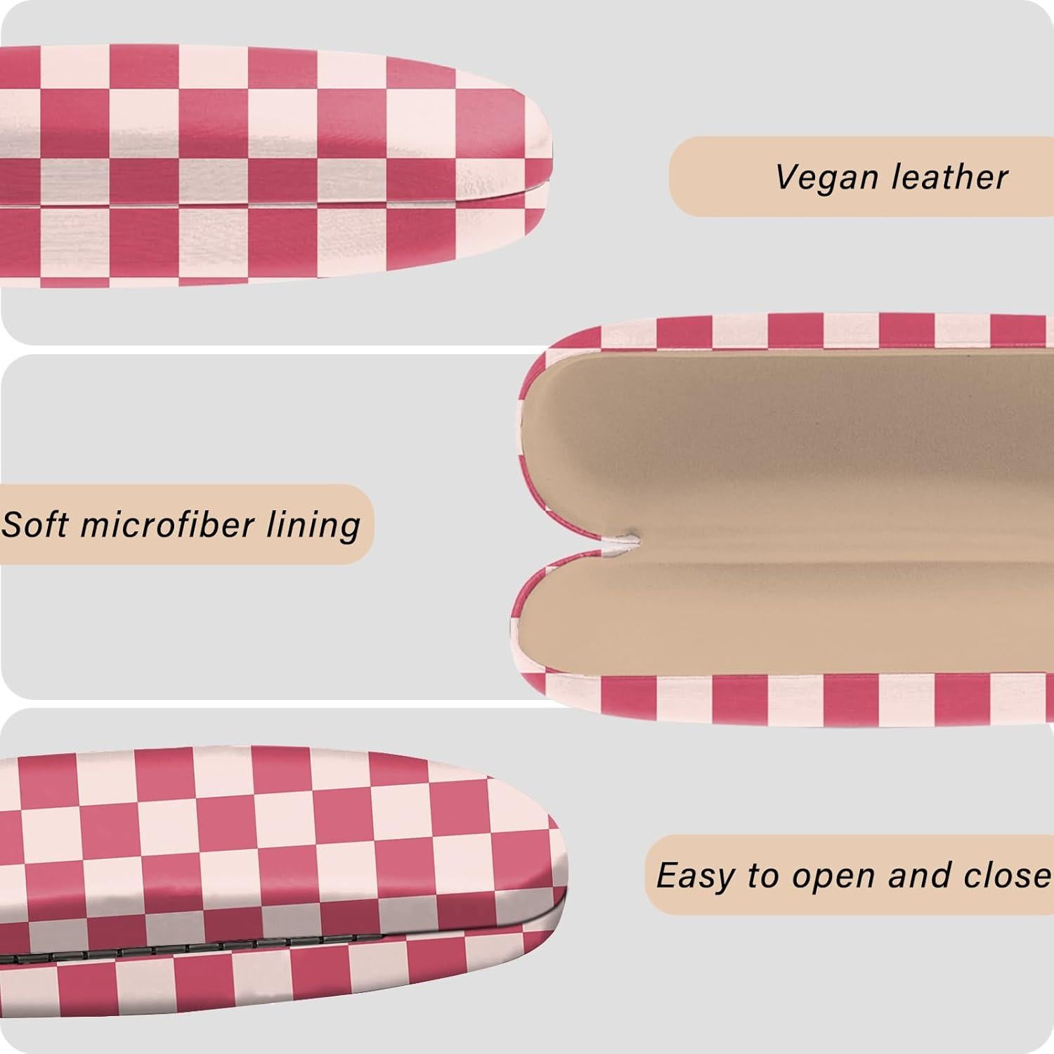 Estuche para Gafas Duro PU Rosa Cuadrícula con Paño