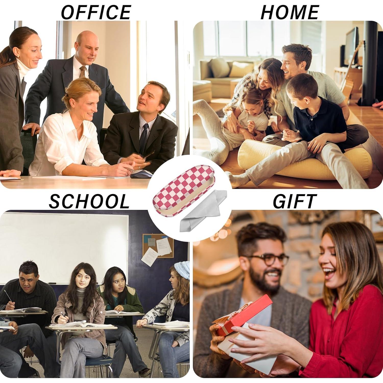 Estuche para Gafas Duro PU Rosa Cuadrícula con Paño