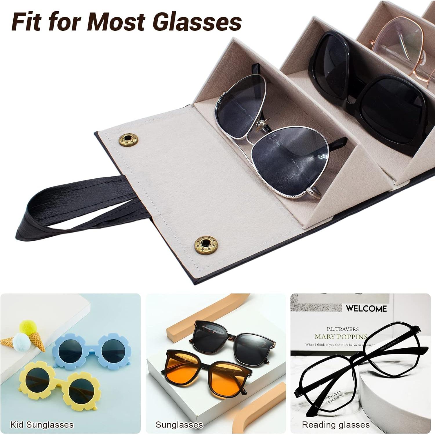 Organizador de Gafas de Sol PU Negro 5 Ranuras y 2 Paños