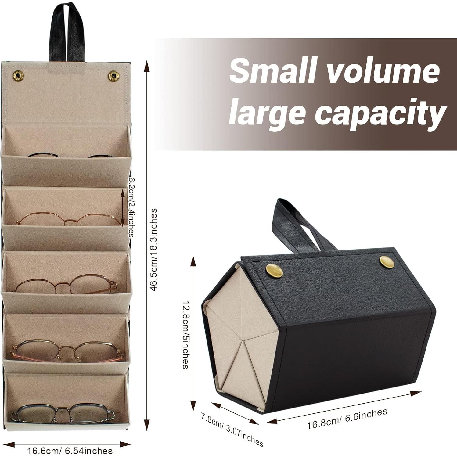 Organizador de Gafas de Sol PU Negro 5 Ranuras y 2 Paños