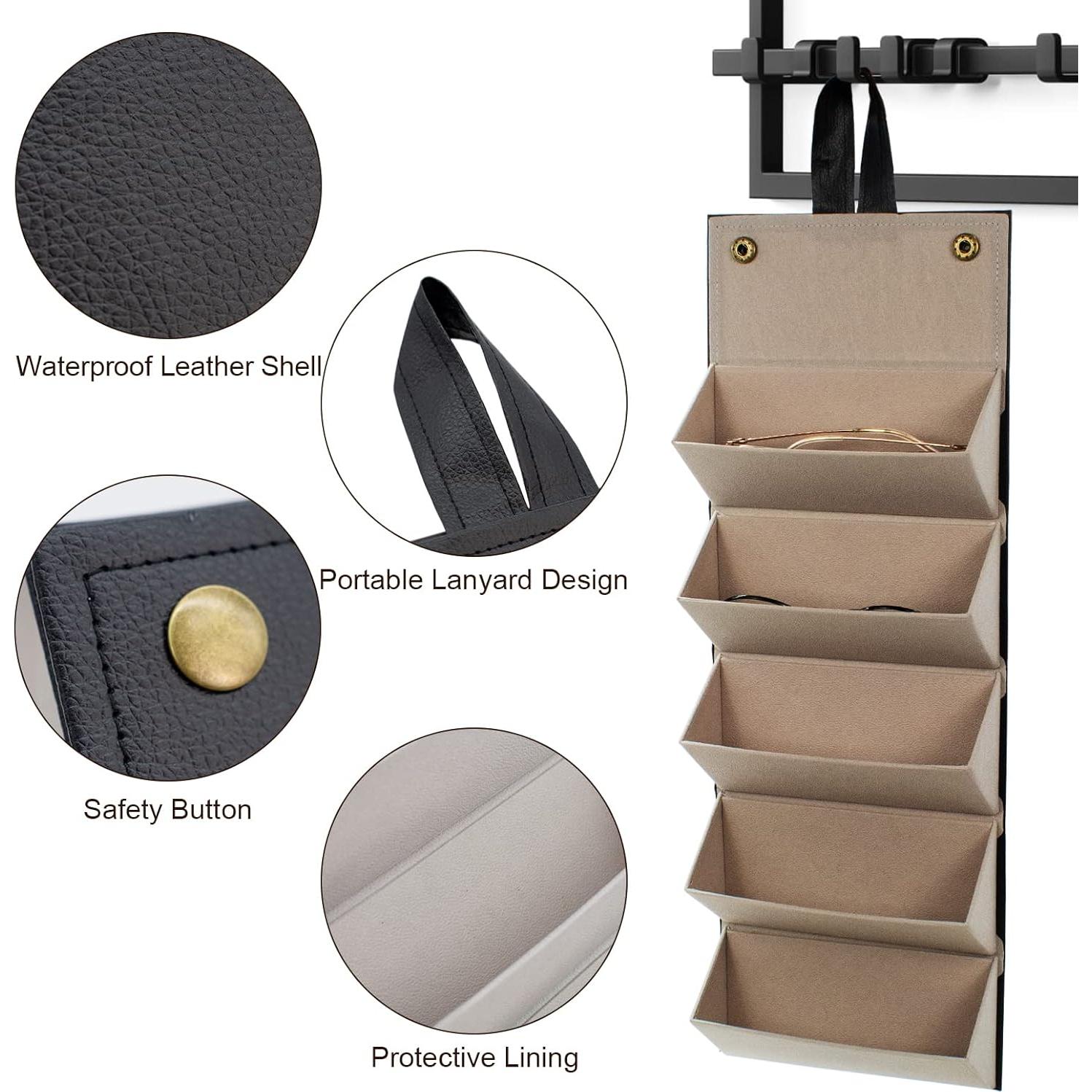 Organizador de Gafas de Sol PU Negro 5 Ranuras y 2 Paños