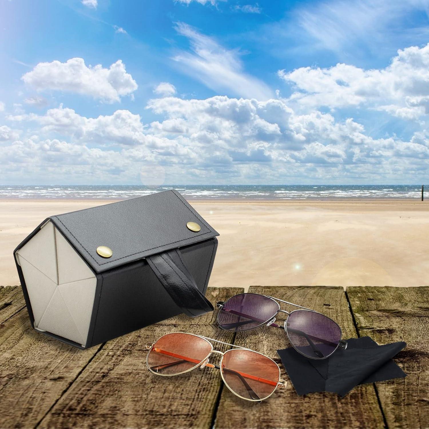 Organizador de Gafas de Sol PU Negro 5 Ranuras y 2 Paños