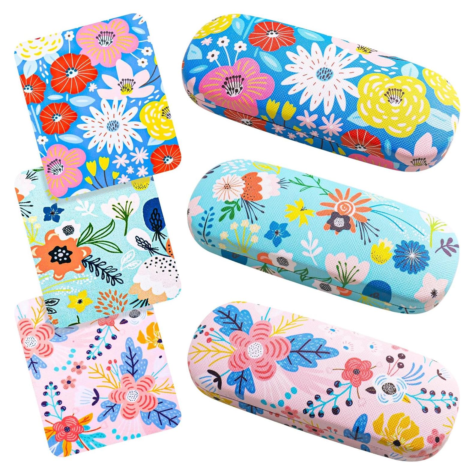 Estuche Duro para Gafas Unisex Floral con Paño de Limpieza