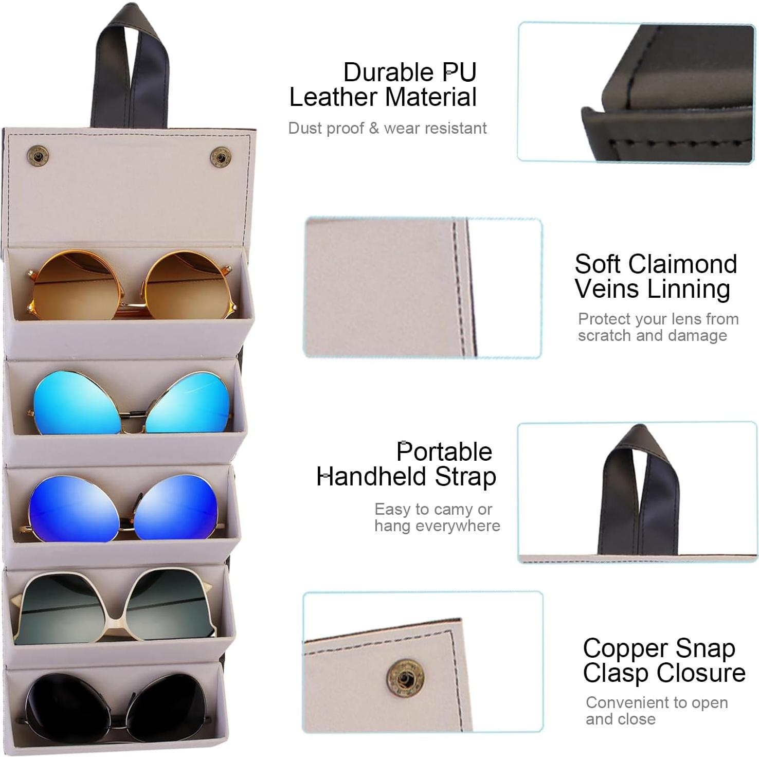 Organizador de Gafas de Sol Múltiple Cuero PU Plegable 5 Compartimentos