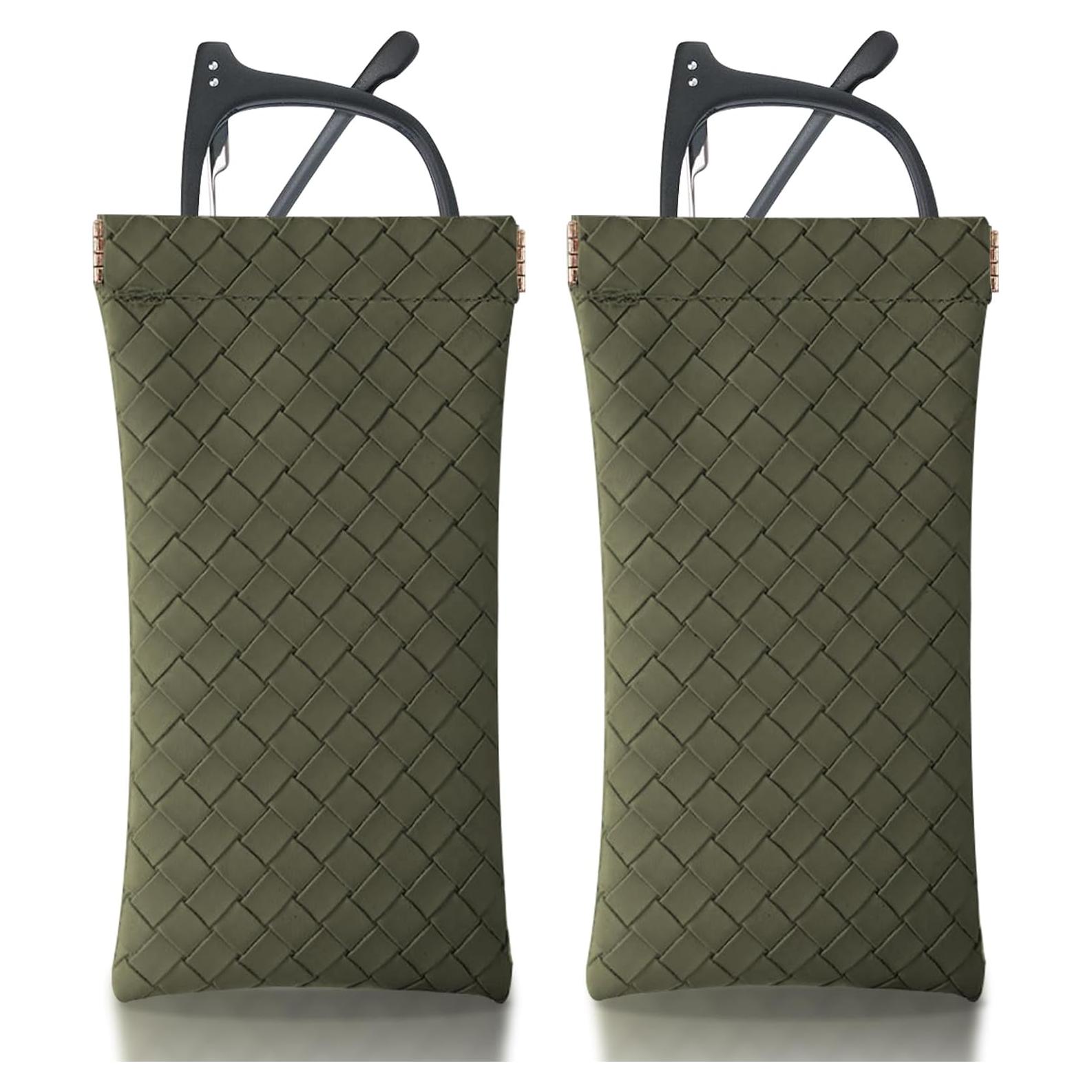 Estuche de Gafas 2 PCS Cuero PU Verde para Hombres y Mujeres