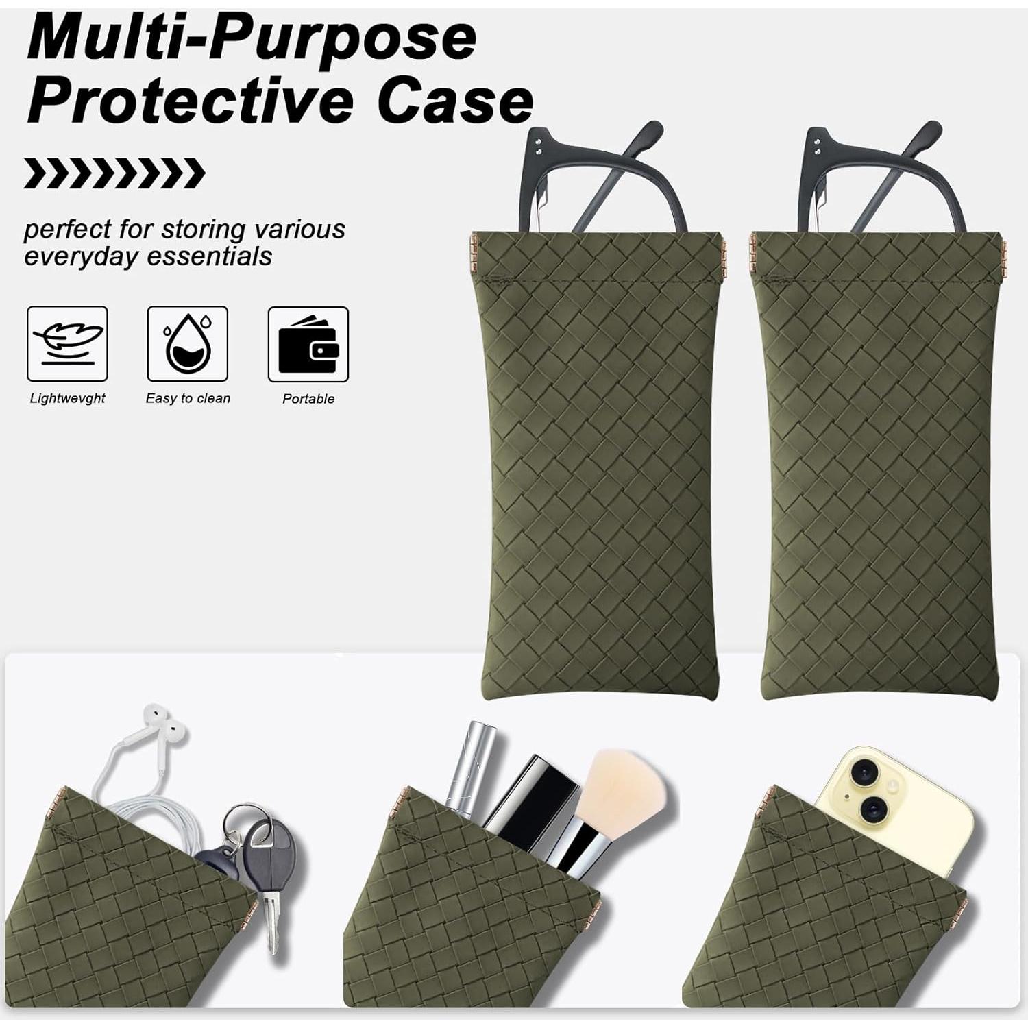 Estuche de Gafas 2 PCS Cuero PU Verde para Hombres y Mujeres