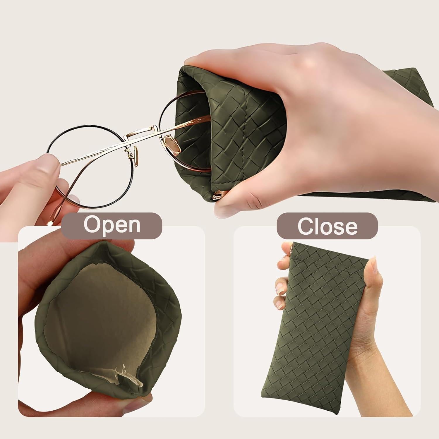 Estuche de Gafas 2 PCS Cuero PU Verde para Hombres y Mujeres