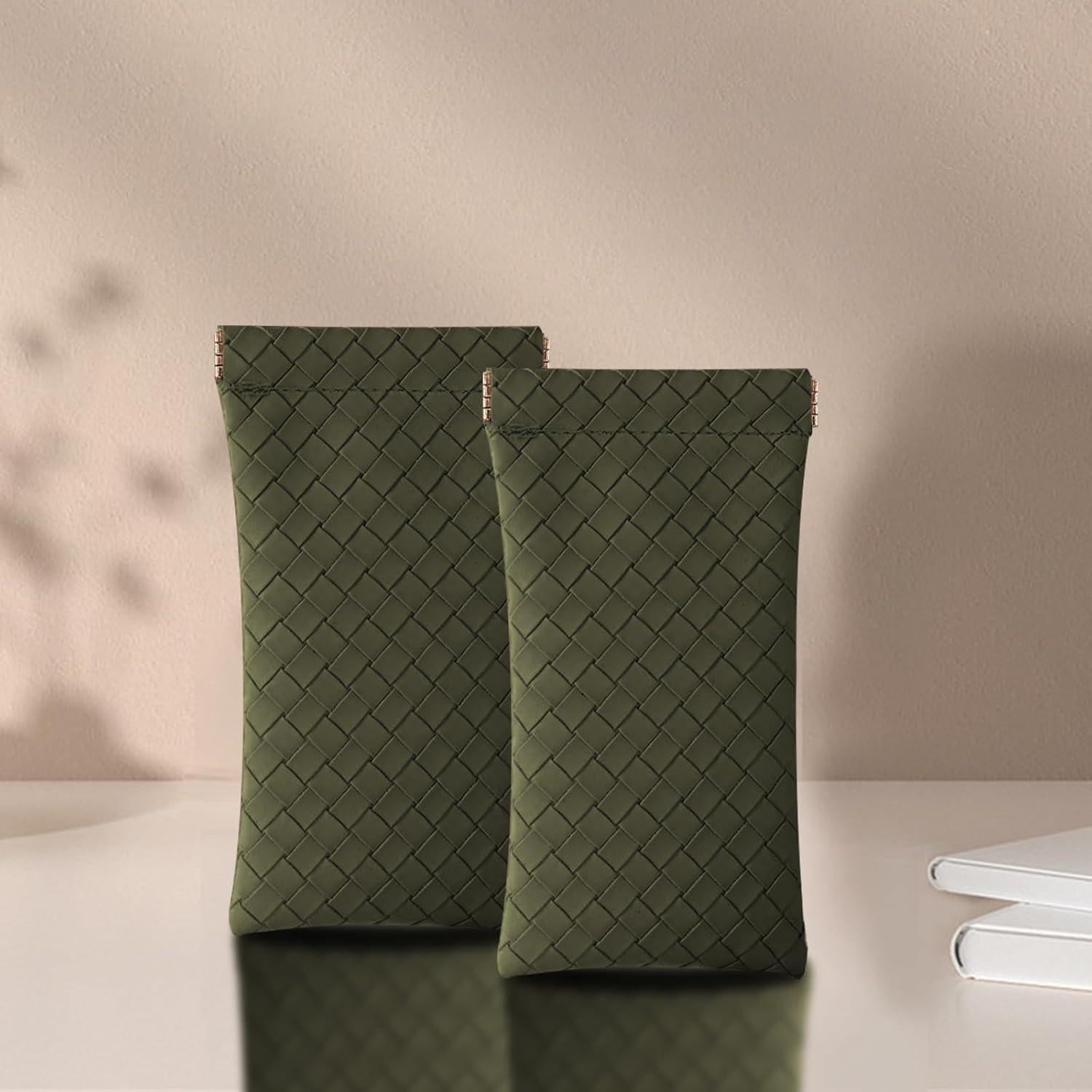 Estuche de Gafas 2 PCS Cuero PU Verde para Hombres y Mujeres