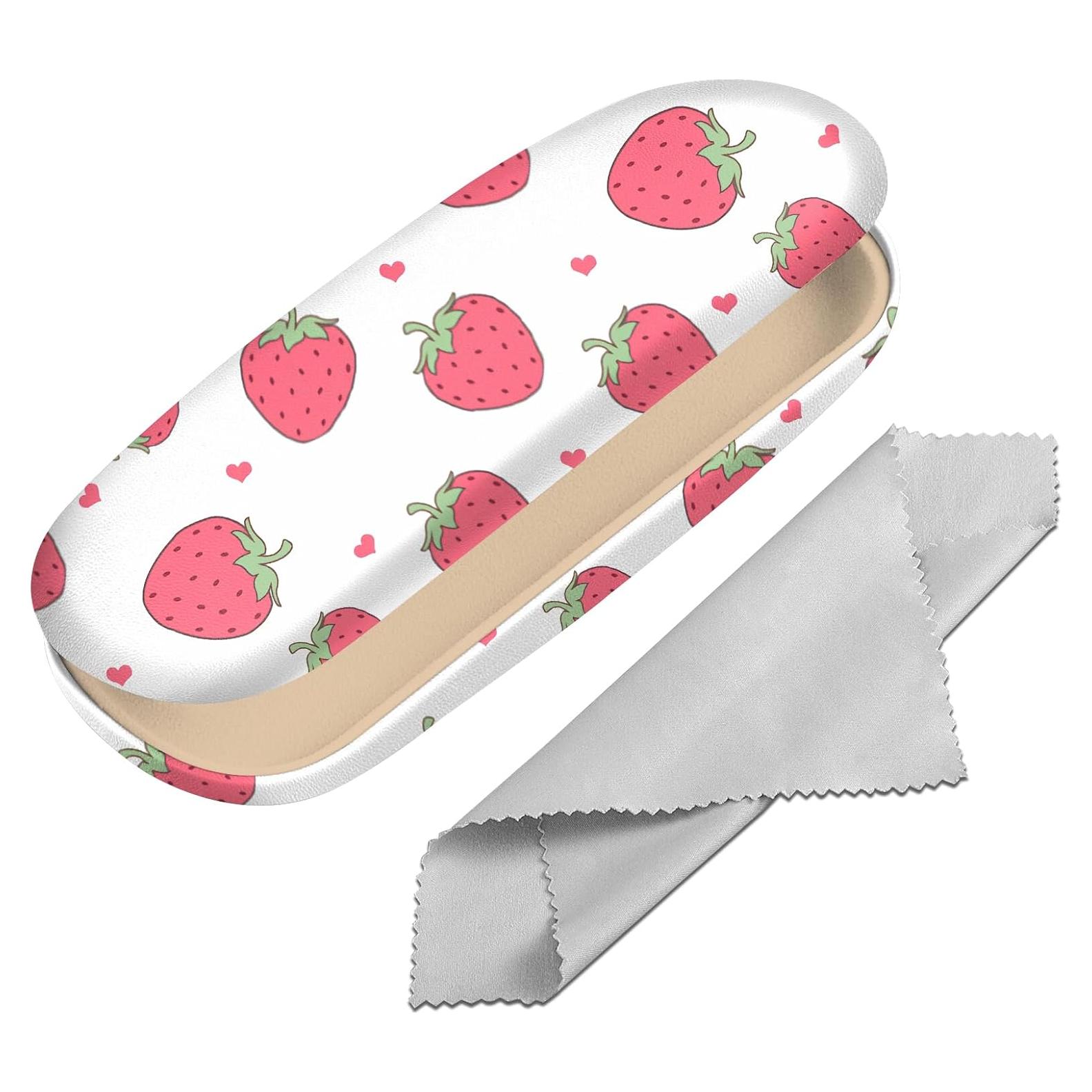 Estuche para Gafas Duro PU M7-Fresa con Paño de Limpieza