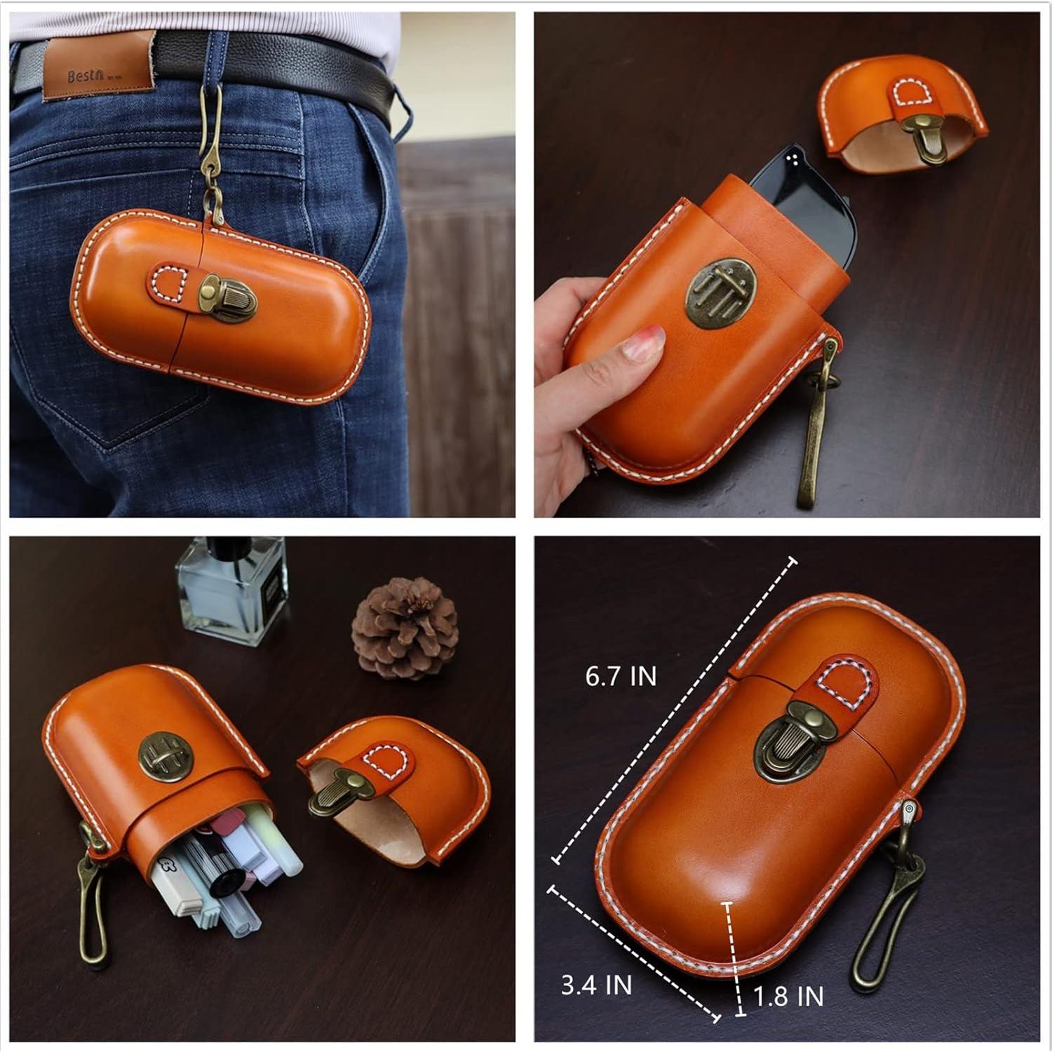 Estuche de Gafas de Cuero Marrón Hecho a Mano 17x8.6 cm