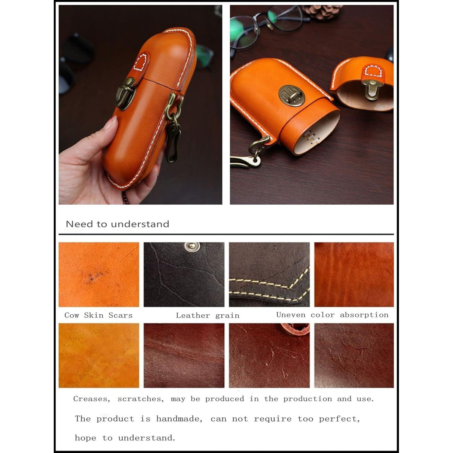 Estuche de Gafas de Cuero Marrón Hecho a Mano 17x8.6 cm